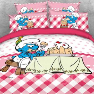 Greedy Smurf Eating Birthday Cake Printed Twin 3-Piece Kids Bedding Sets