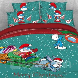 Merry Christmas Papa Smurf Printed Twin 3-Piece Kids Bedding Sets