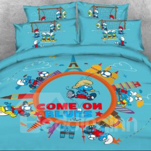 Soccer Smurf the Smurfs Village Building Twin 3-Piece Kids Bedding Sets