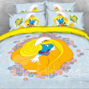 Princess Smurfette with Yellow Dress Printed Twin 3-Piece Kids Bedding Sets