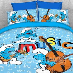 Harmony Smurf Music Concert Printed Twin 3-Piece Kids Blue Bedding Sets