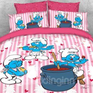 Chef Smurf Printed Pink Twin 3-Piece Kids Bedding Sets/Duvet Covers