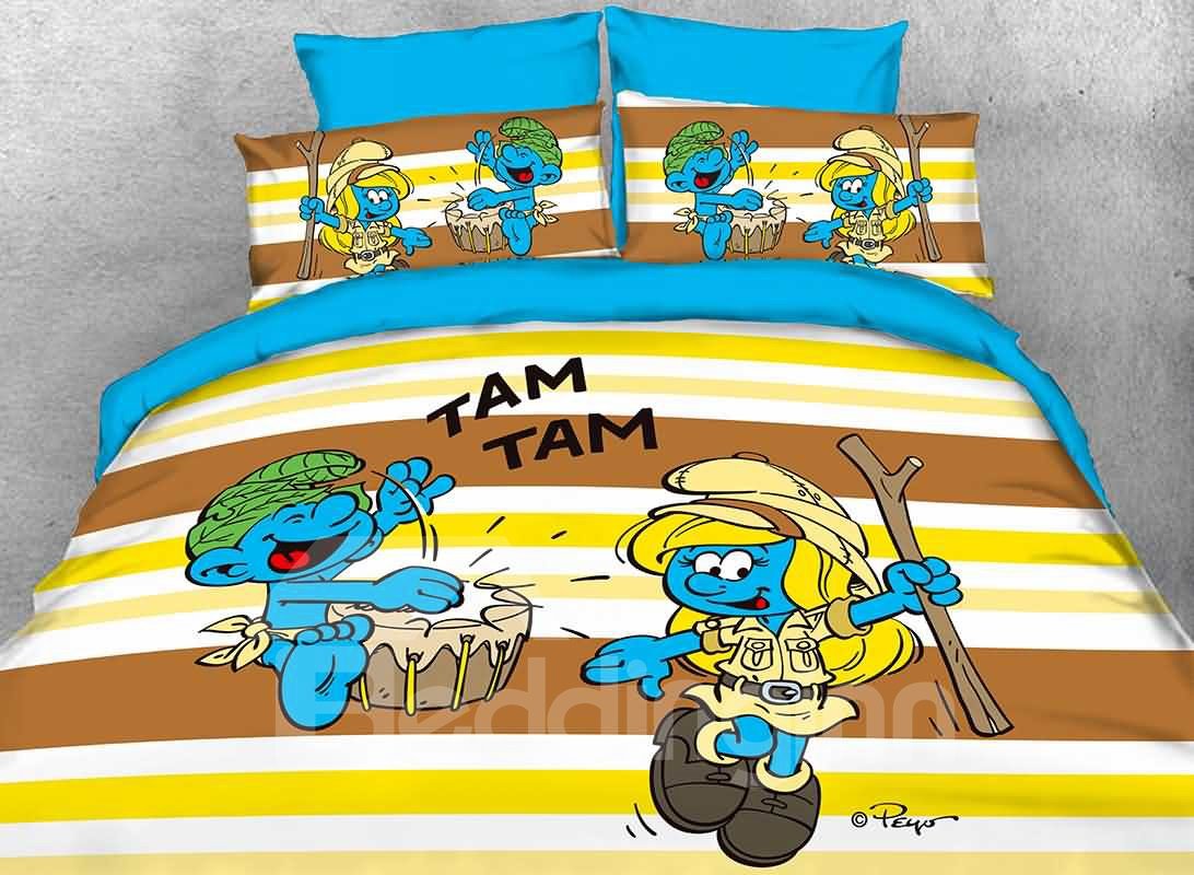 Smurfette and Wild Smurf Play in Jungle Twin 3-Piece Kids Bedding Sets