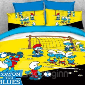 The Smurfs Play in Football Match Printed Twin 3-Piece Kids Bedding Sets/Duvet Covers