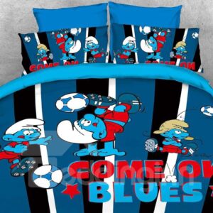Come on Blues Soccer Smurfs Printed Twin 3-Piece Kids Bedding Sets/Duvet Covers