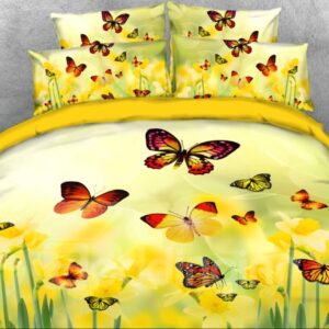 Butterfly and Yellow Flower Printed 4-Piece 3D Bedding Sets/Duvet Covers