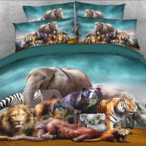 Natural African Safari Animals Printed 3D 4-Piece Bedding Set/Duvet Cover Set
