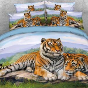 Snuggling Tigers Duvet Cover Set 3D Animal Print 4-Piece Bedding Set