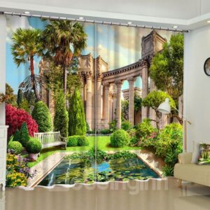 Grandiose Palace and Delicate Garden Printed 2 Panels Living Room Blackout Curtain