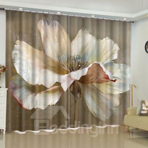 3D Ink Painting White Peony Printed 2 Pieces Custom Blackout Living Room Curtain