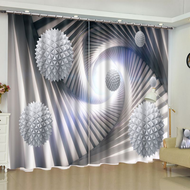 3D White Balls Printed 2 Panels Custom Living Room Blackout Window Drape - Image 4