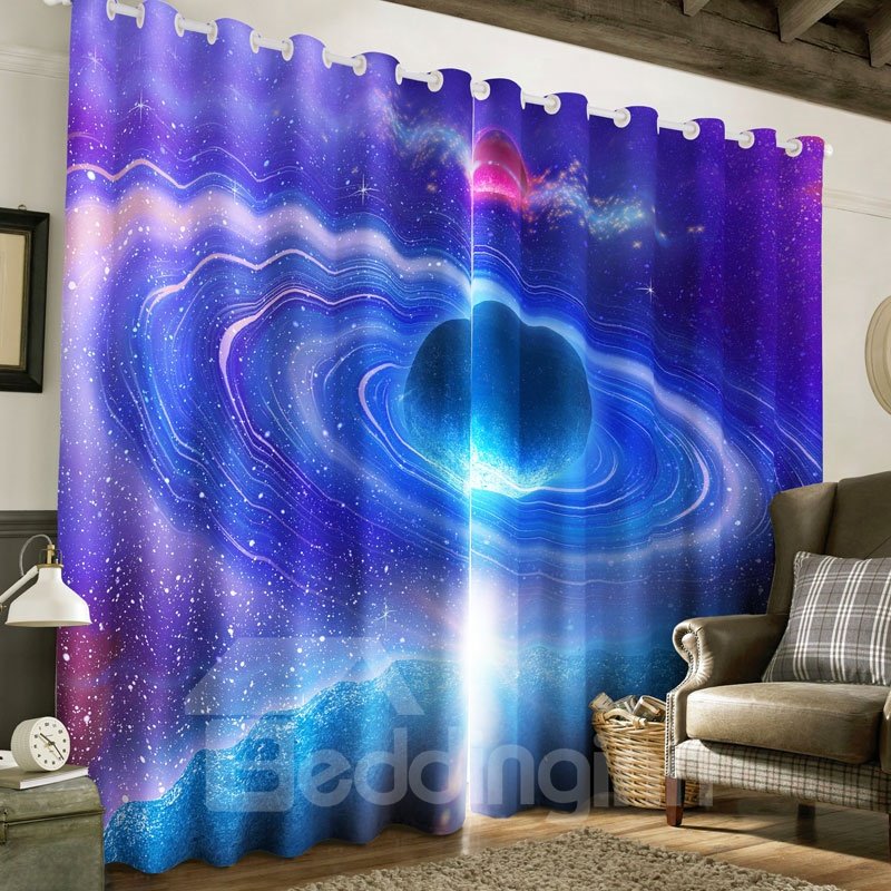 Resplendent Galaxy Scene Printed 2 Panels Thick Polyester Living Room Blackout Curtain - Image 4