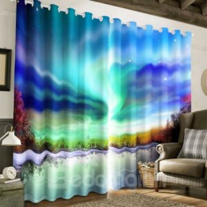 Magnificent Aurora Printed 2 Panels Custom 3D Curtain for Living Room