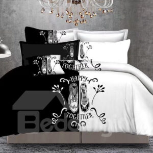 Couple Lovers Shoes Black and White Block 3-Piece Polyester Bedding Sets/Duvet Cover