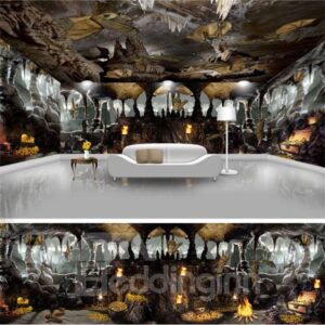 Black Caves and Bats Pattern 3D Waterproof Ceiling and Wall Murals
