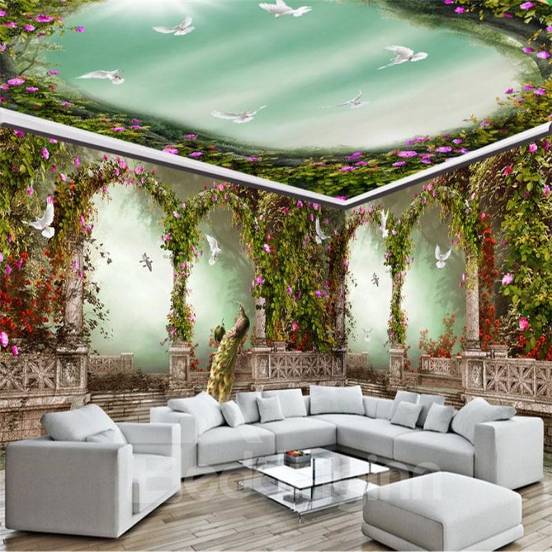 Green Garden Wreath with Dove Pattern 3D Waterproof Ceiling and Wall Murals - Image 12