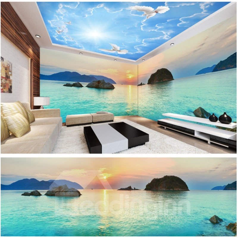 Blue Sky and Lake with Stone Pattern 3D Waterproof Ceiling and Wall Murals - Image 10
