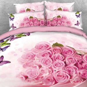 Vivilinen 3D Bunch of Pink Roses Colorful Butterflies 5-Piece Comforter Sets