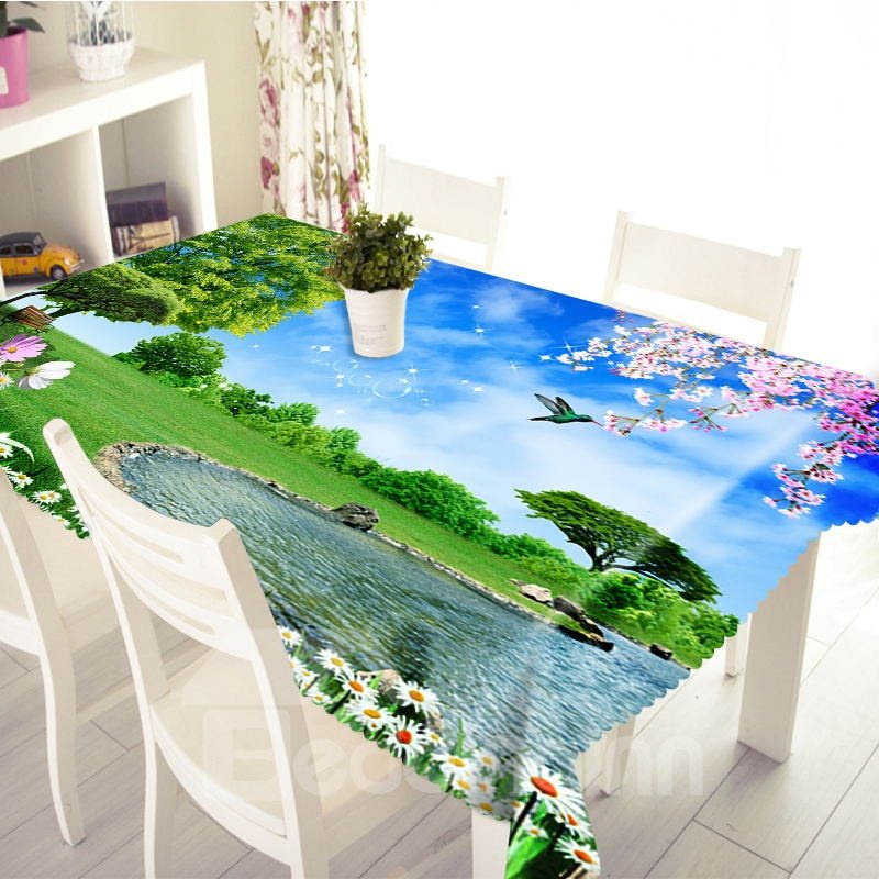 3D Pleasant Landscape Printed Thick Polyester Table Cover Cloth - Image 5