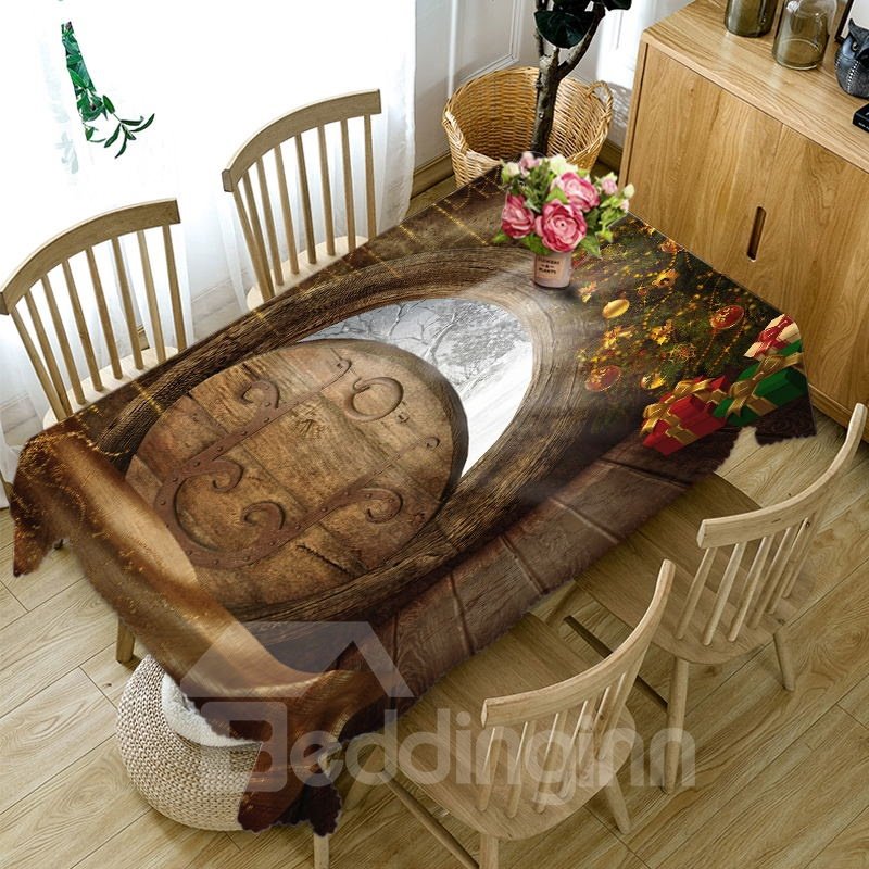 3D Elegant Wood Carving Printed Thick Polyester Table Cover Cloth - Image 4