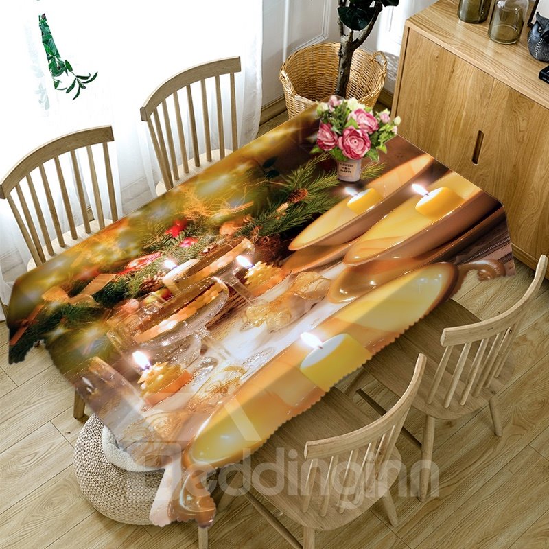 3D Gorgeous Dinner Party Printed Thick Polyester Table Cover Cloth - Image 2