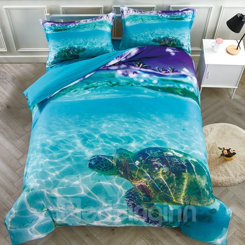 Turtle in The Blue Shallow Ocean 3D Printed 4-Piece Bedding Sets/Duvet Covers - Image 2