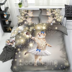 Beautiful Sparkle Cat with Short Skirt Printed 4-Piece 3D Bedding Sets/Duvet Covers