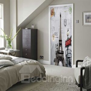 30¡Á79in Eiffel Tower with Signpost PVC Environmental and Waterproof 3D Door Mural
