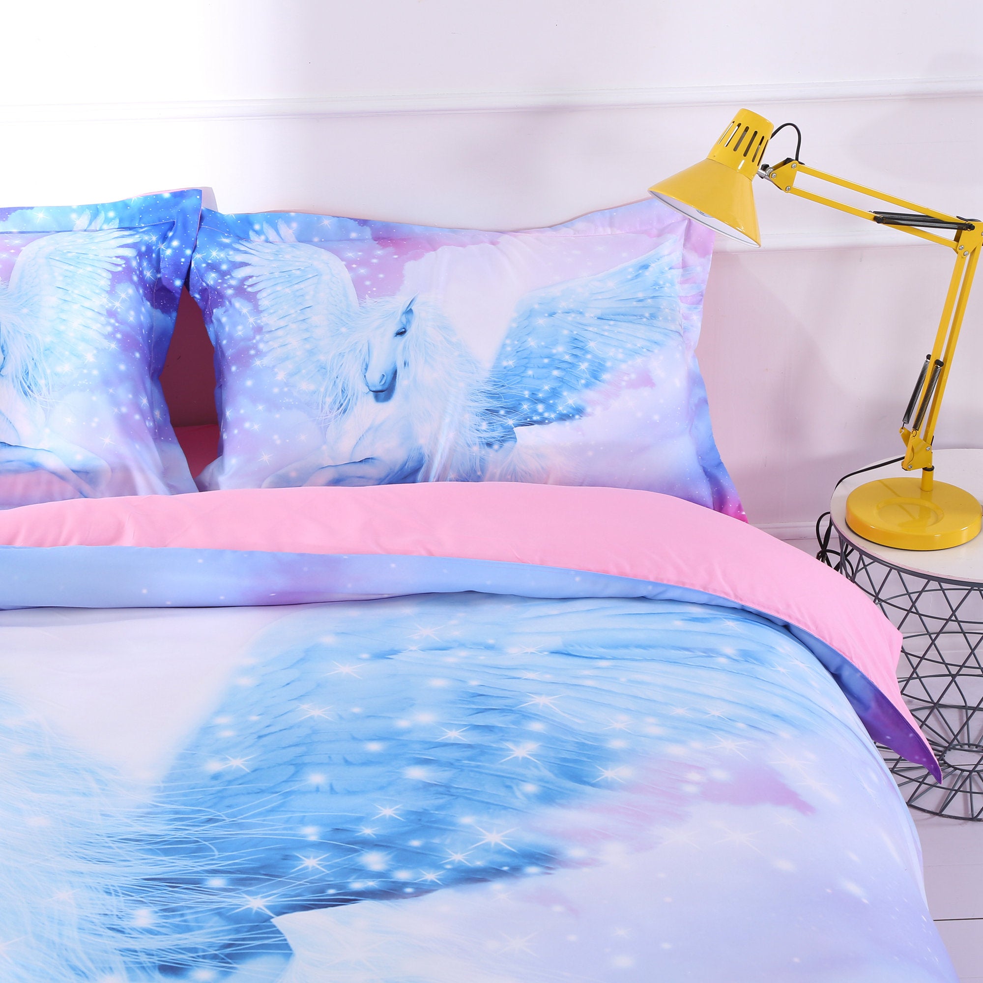 Unicorn Bedding White Unicorn with Wings Printed 4-Piece Duvet Cover Set with Flat Sheet Pillowcases - Image 2