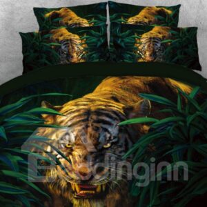Tiger in the Jungle Printed 4-Piece 3D Bedding Sets/Duvet Covers