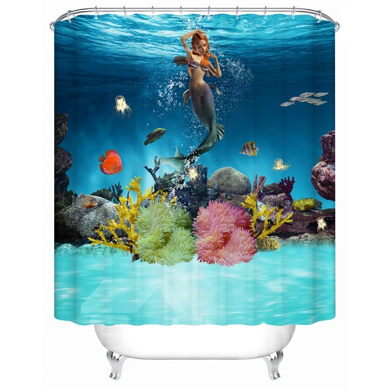 Underwater World Pattern Polyester Material Waterproof Shower Curtain - Image 3