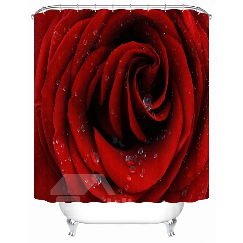Polyester Material Rose Pattern Mold and Mildew Resistant Shower Curtain - Image 3