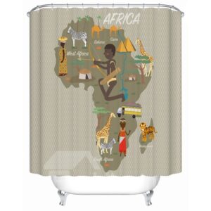 Map Pattern Mildew Resistant Waterproof Polyester Material Shower Curtain