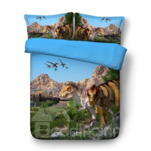 Dinosaur Island 3D Printing Polyester 4-Piece Bedding Sets/Duvet Cover