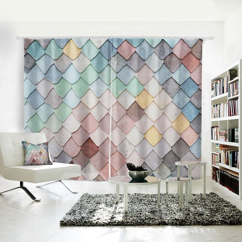 3D 2 Slices Colorful Rhomb Geometric Pattern Polyester Curtain - Image 7