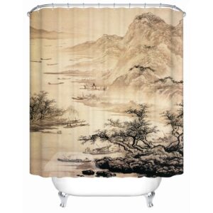 Traditional Chinese Painting Pattern Mildew Resistant Waterproof Shower Curtain
