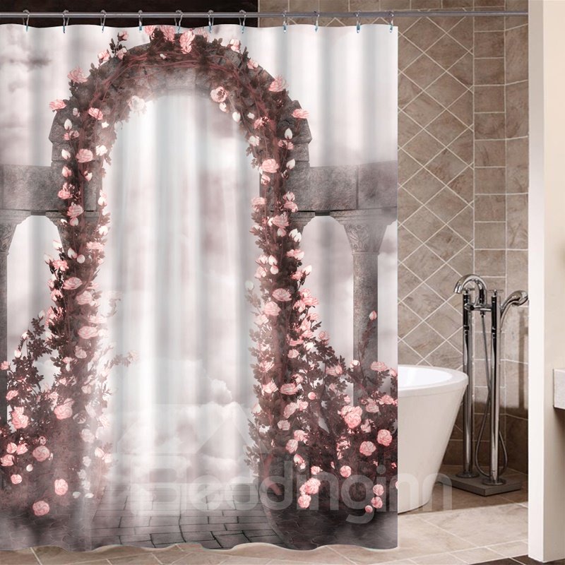 Flowers Gate Pattern Eco-friendly Material Mildew Resistant Shower Curtain - Image 3