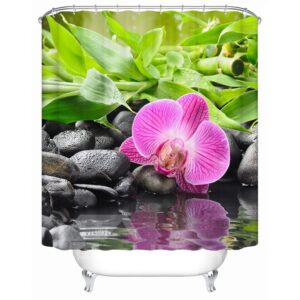 Bamboo&Butterfly Orchid Pattern Mildew Resistant Waterproof Shower Curtain