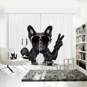 Funny Black Dog V Gesture Pattern 3D Polyester Curtain
