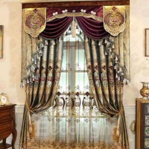 Gorgeous Luxury Golden Embroidered Shading Cloth 2 Panels Decorative Blackout Curtain Drapes