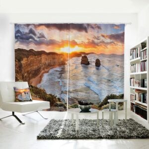 Goldern Sunset White Tidewater Pattern 3D Polyester Curtain