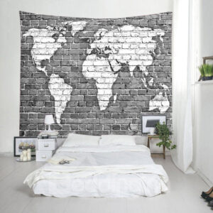 Black and White World Map Printed Decorative Hanging Wall Tapestry