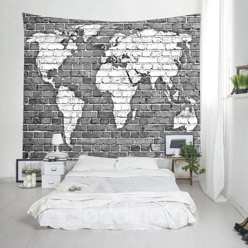 Black and White World Map Printed Decorative Hanging Wall Tapestry - Image 3