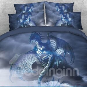 Dragon with Wings in Sky Printing 4-Piece 3D Bedding Set/Duvet Cover Set