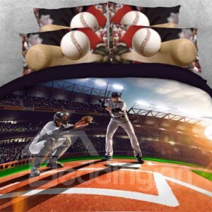 Baseball Player on the Filed Digital Printed 3D 4-Piece Bedding Sets/Duvet Covers