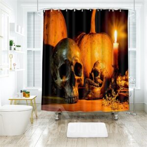 Creative Skull Halloween Scene Pattern Polyester Anti-Bacterial Shower Curtain
