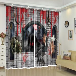 Monster Hands Pattern 3D Polyester Custom Halloween Scene Curtain For Living Room