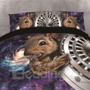 Squirrel and Galaxy Printing Polyester 4-Piece 3D Bedding Sets/Duvet Covers