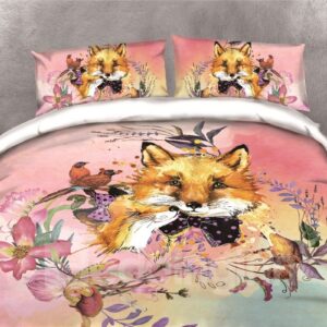 Loving Foxes and Flower Watercolor Printing Polyester 3D 4-Piece Bedding Sets/Duvet Covers