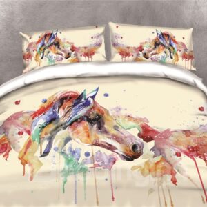 Watercolor Horse Head 3D Printed 4-Piece Difficult Deformation Faded Bedding Sets/Duvet Covers